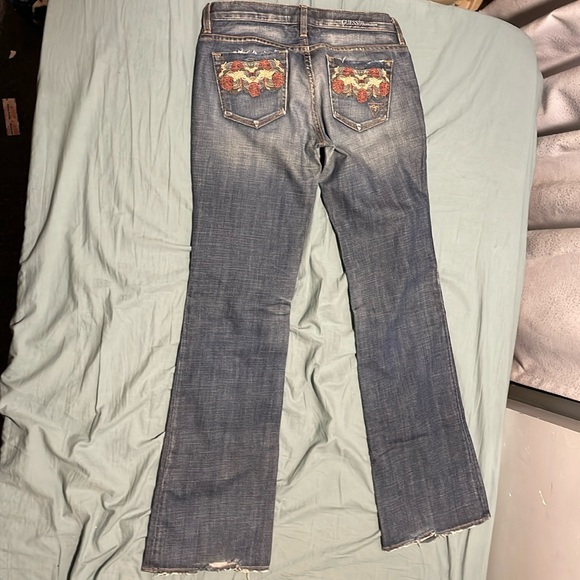 Guess Premium Distressed Y2K Embroidered Flare Jeans - Picture 1 of 6